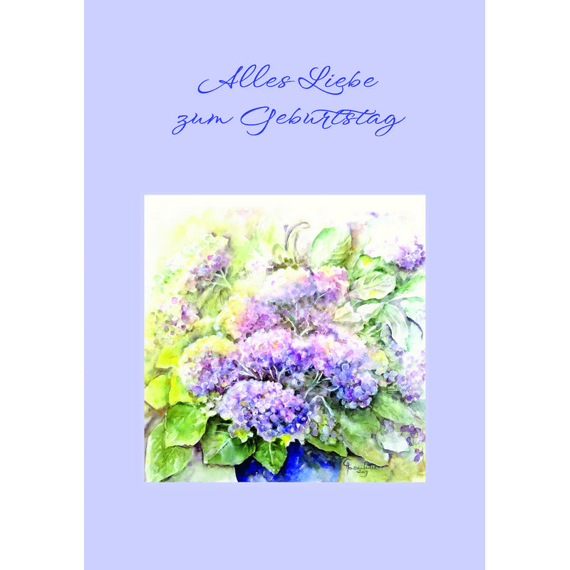 Doppelkarte in Naturpapier zum Geburtstag "Hortensien/ Alles Liebe zum Geburtstag