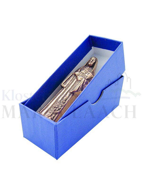 Foto: Figur Hl. Hildegard von Bingen, vollplastisch, 8 cm hoch, in blauer Geschenkschachtel