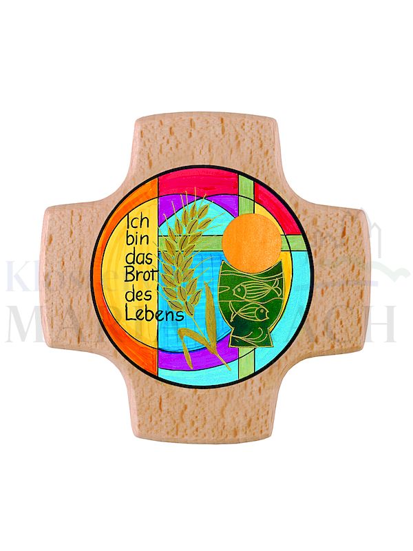 Foto: Kreuz Brot des Lebens, Buche, 8 x 8 cm