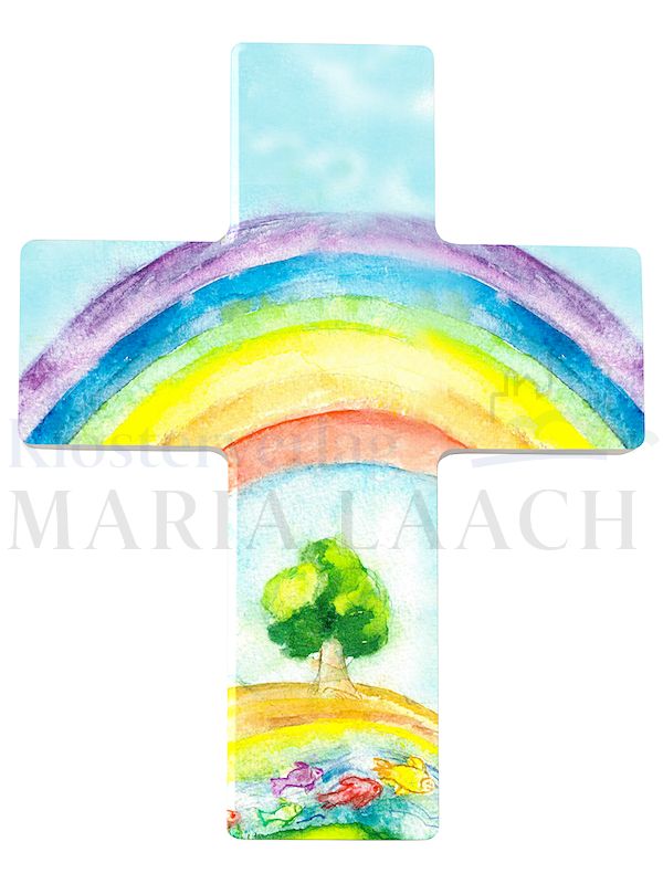 Foto: Kreuz Regenbogen, Buche weiß, 9 x 7 cm