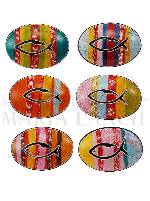 Foto: VE 6 Handschmeichler Fisch bunt, gemischt, 6 cm oval