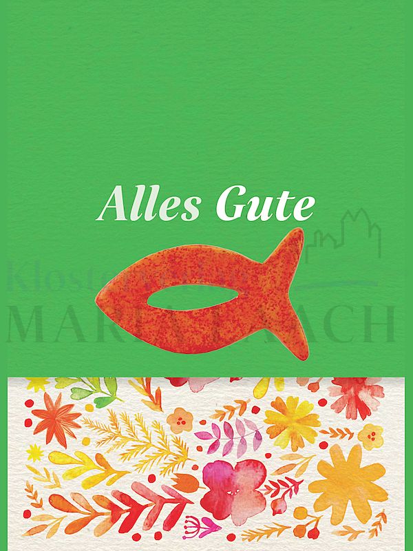 Foto: Speckstein-Fisch orange, auf Minicard Alles Gute, 11,2 x 8 cm