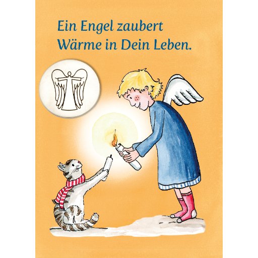 Mini-Grußkarte mit Engelmotiv und Miniplakette
