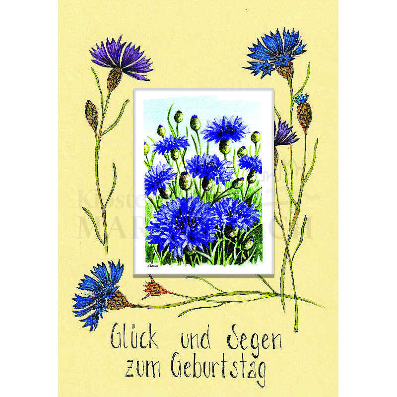 Glück und Segen zum Geburtstag - Kornblumen Doppelkarte mit Samentütchen