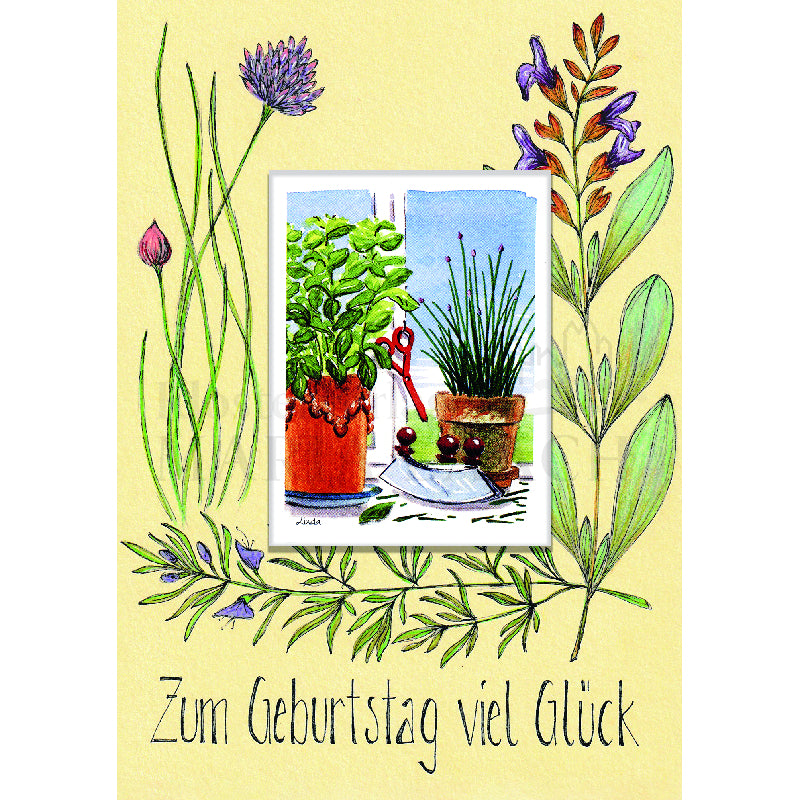 Zum Geburtstag viel Glück - Küchenkräuter Doppelkarte mit Samentütchen