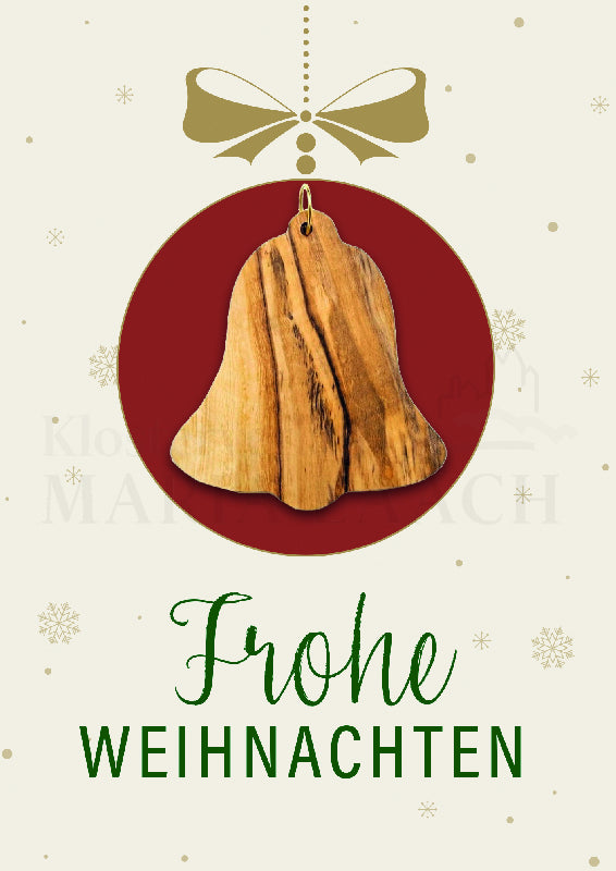 Frohe Weihnachten mit Glocke aus Olivenholz