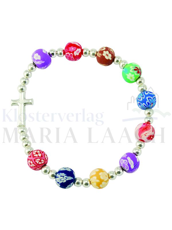 Foto: VE 5 Armband Kunststoff bunt (große Perlen), mit Metall-Kreuz, Ø 6 cm
