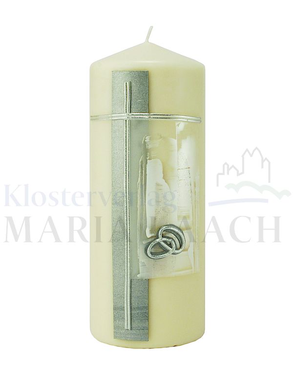 Foto: Kerze Zur Silbernen Hochzeit (Kreuz, Ringe), 200/70 mm
