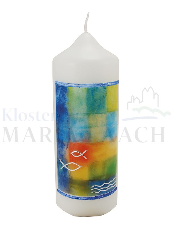 Foto: Kerze Fisch / Wasser, mit Wachsauflage, 165/60 mm