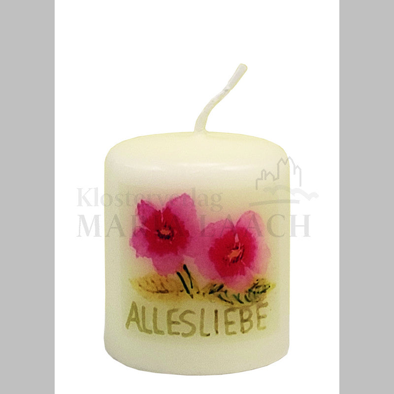 Minikerze "Alles Liebe" mit Blumenmotiv