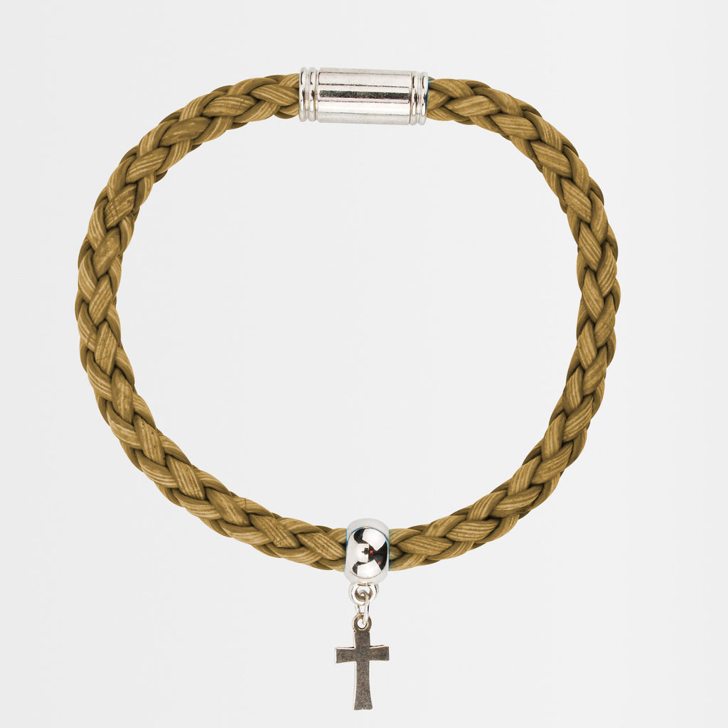 Armband braun mit kleinem Kreuz