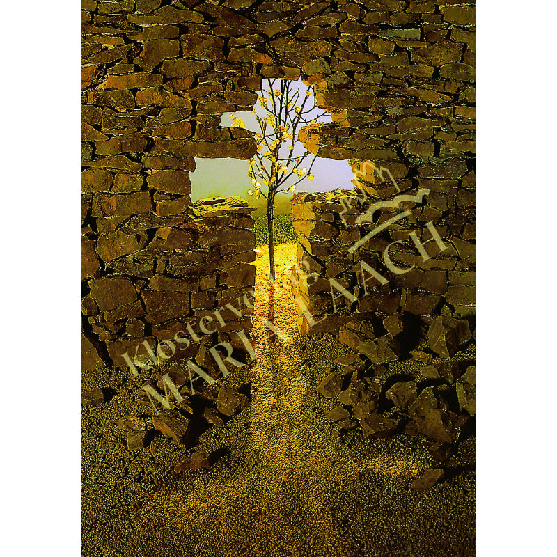Kondolenzkarte - Steinmauer - Kreuz - Baum