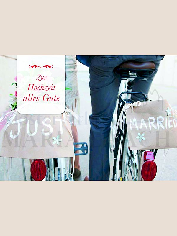Foto: Zur Hochzeit alles Gute (Paar auf Fahrrädern)