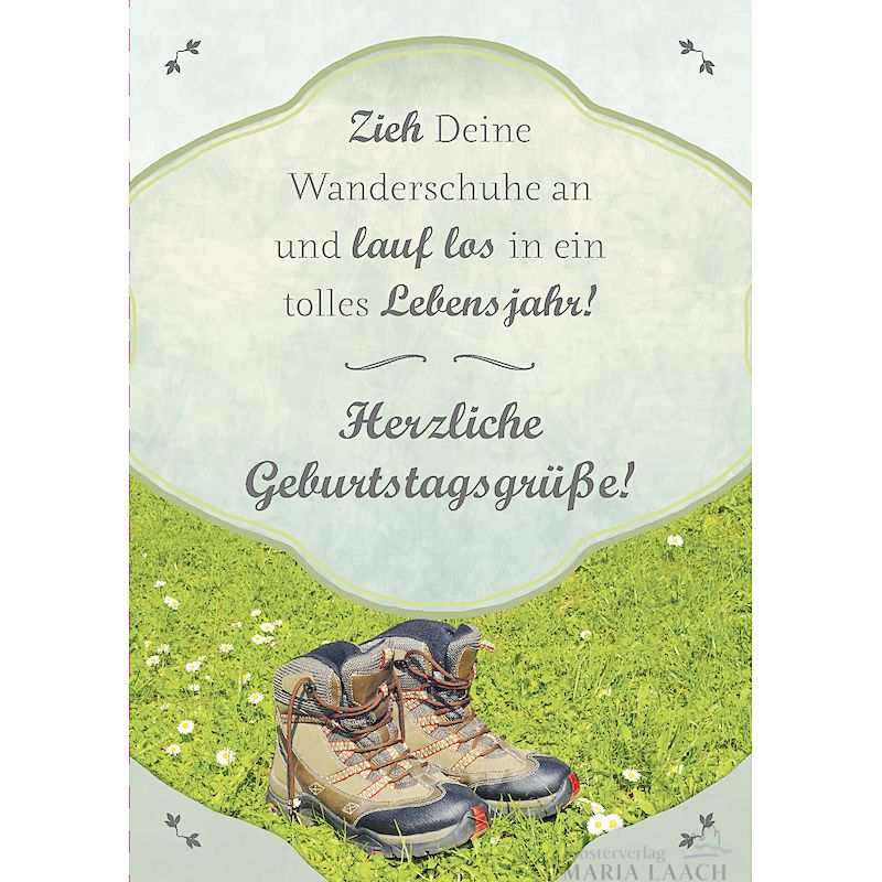 Doppelkarte zum Geburtstag 'Zieh Deine Wanderschuhe an…'