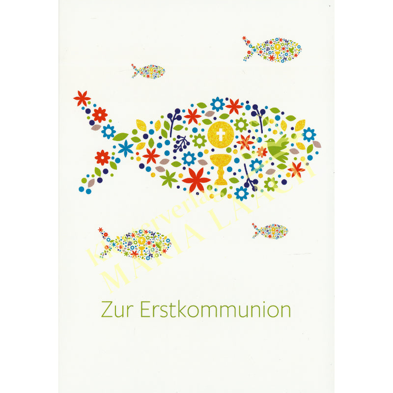 Doppelkarte zur Erstkommunion 'Zur Erstkommunion - Fische'
