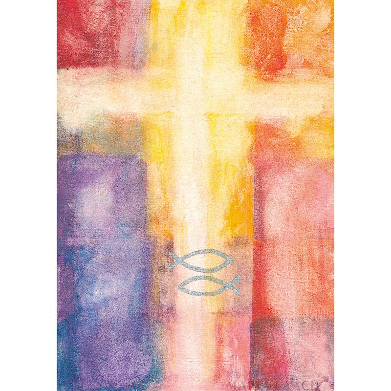 Doppelkarte zum Priesterjubiläum 'Fische / Kreuz'