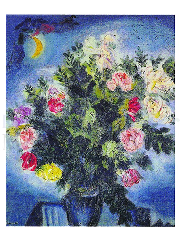 Foto: Blumenstilleben mit Mond und Liebespaar