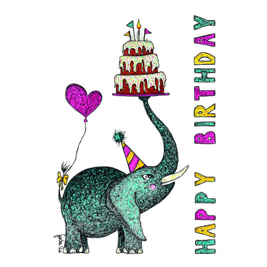 Doppelkarte in Naturpapier zum Geburtstag "Elefant"