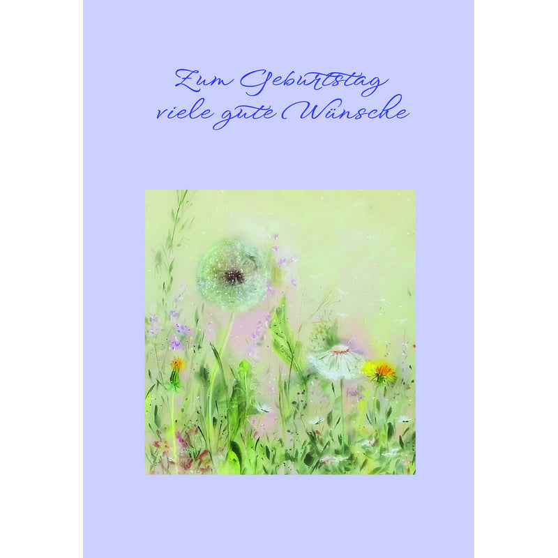 Doppelkarte in Naturpapier zum Geburtstag "Pusteblumen/ Zum Geburtstag viele gute Wünsche