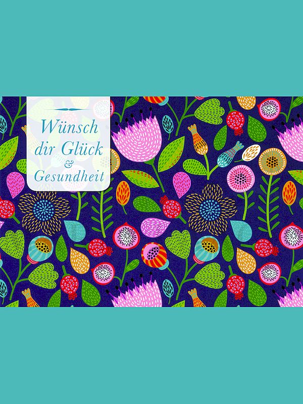 Foto: Wünsch dir Glück und Gesundheit (Bunte Blütenstände, auf braun)