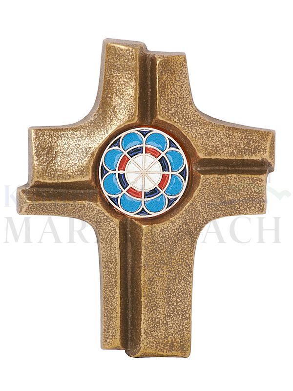 Foto: Kreuz mit Emailrosette blau, 7 x 5,5 cm