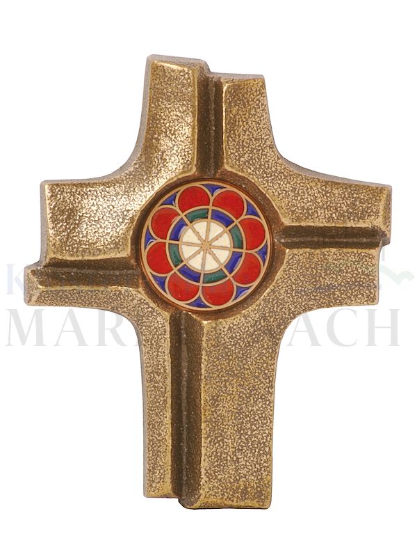 Foto: Kreuz mit Emailrosette rot, 7 x 5,5 cm