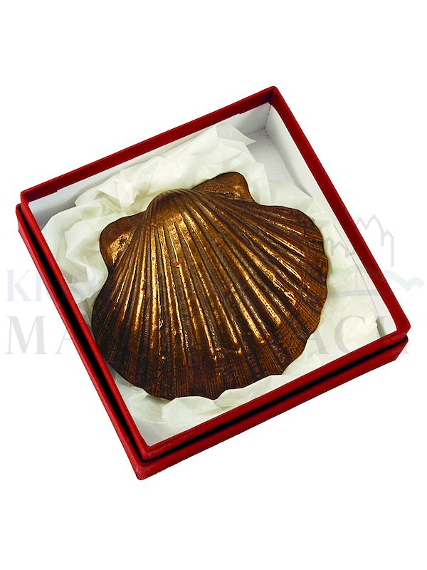 Foto: Relief Jakobsmuschel, 9 x 11 cm, mit Expertise, in roter Geschenkschachtel