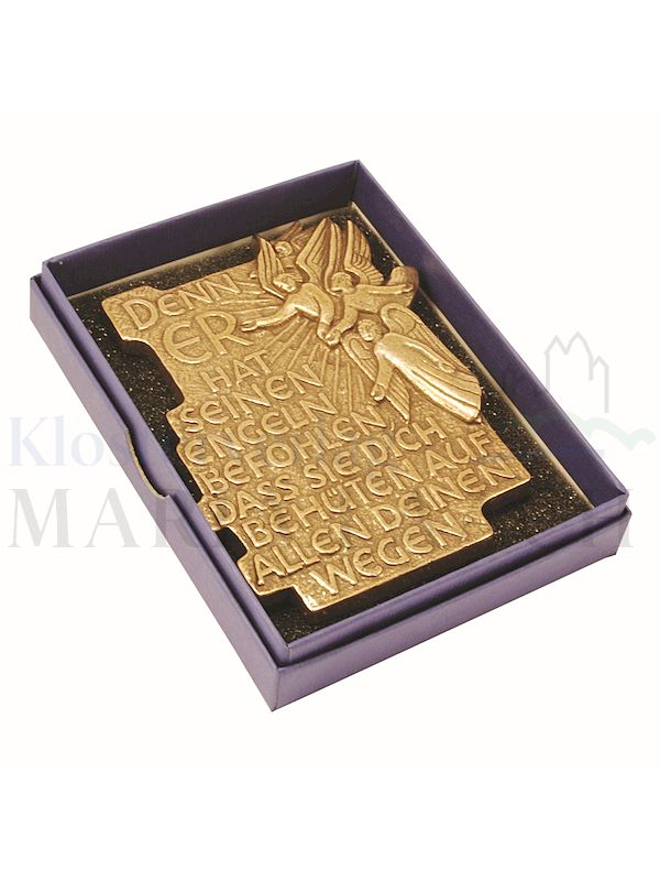 Foto: Plakette Denn er hat seinen Engeln befohlen ..., 11 x 9 cm, mit Expertise, in blauer Geschenkschachtel