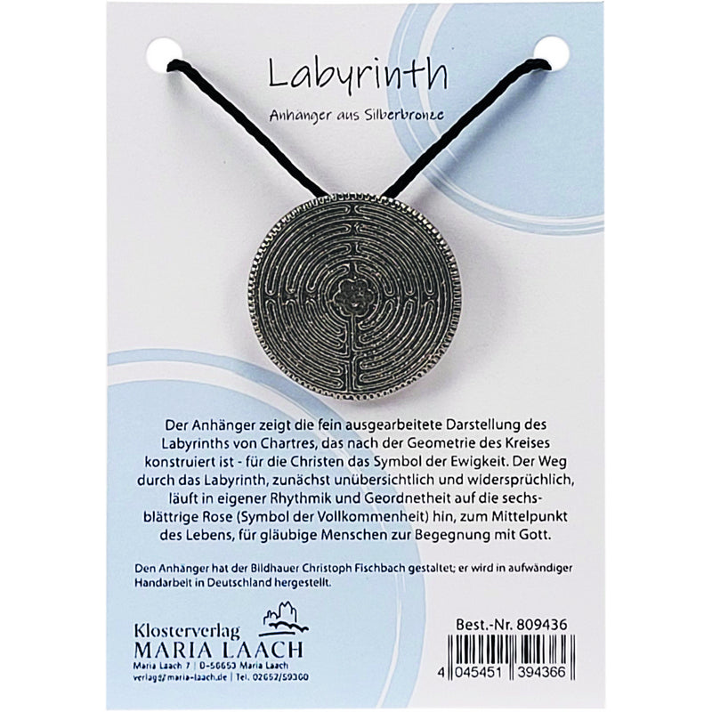 Foto: Halsanhänger Labyrinth, Ø 3,4 cm, Silberbronze, mit schwarzer Schnur