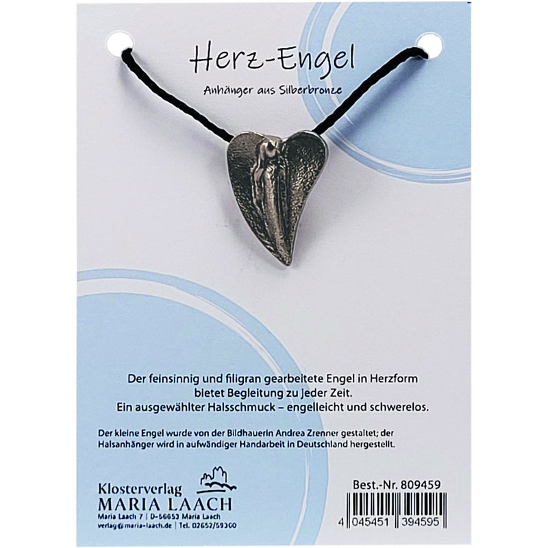 Foto: Halsanhänger Herz-Engel, 3,2 x 2,2 cm, Silberbronze, mit schwarzer Schnur