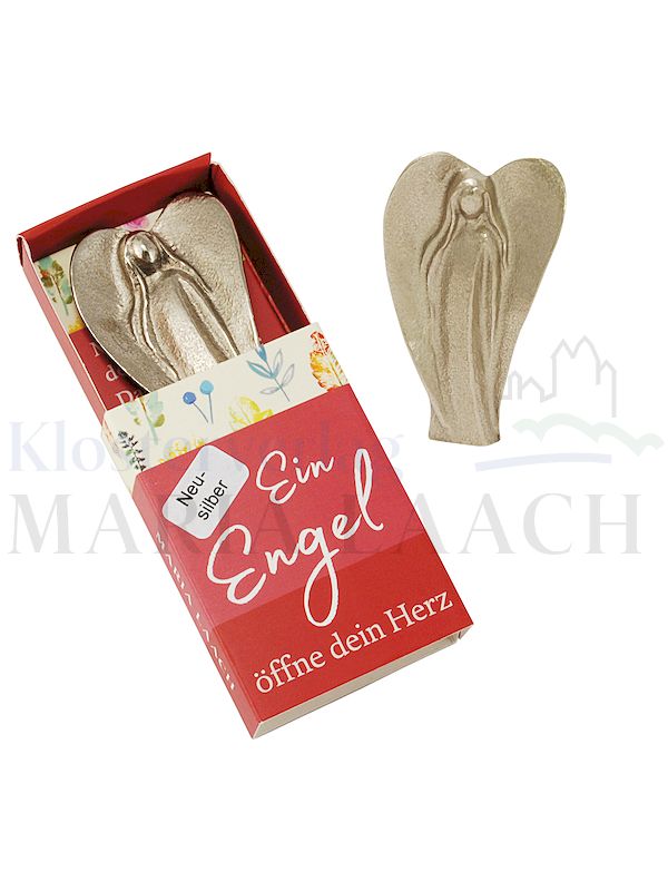 Foto: Ein Engel öffne dein Herz (Stand-Handschmeichler), 4,7 x 2,7 cm, Silberbronze, in Geschenkschachtel