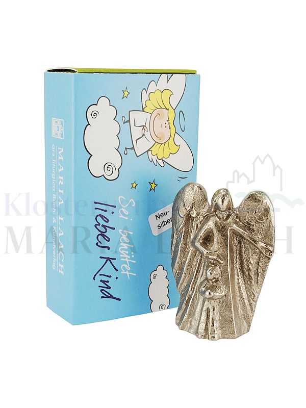 Foto: Sei behütet, liebes Kind (Figur Junge), 5 cm hoch, Silberbronze, in Geschenkschachtel