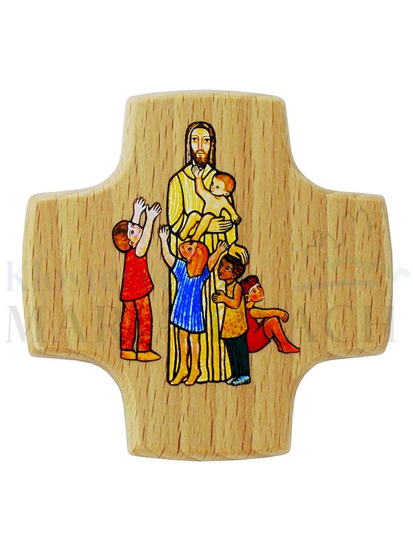 Foto: Kreuz Jesus der Kinderfreund, Buche, 8 x 8 cm