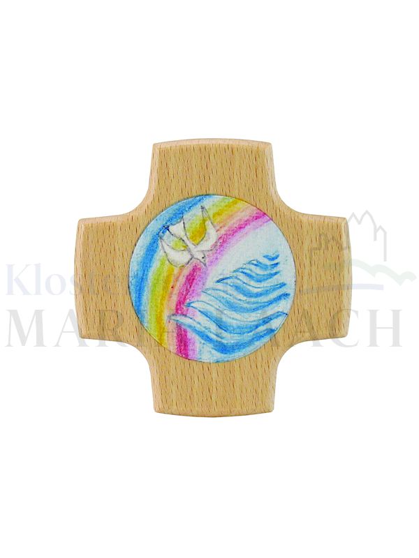 Foto: Kreuz Regenbogen / Taube / Wasser, Buche, 8 x 8 cm