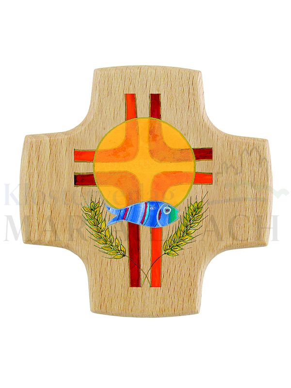 Foto: Kreuz Kreuz / Hostie / Fisch / Ähren, Buche, 8 x 8 cm