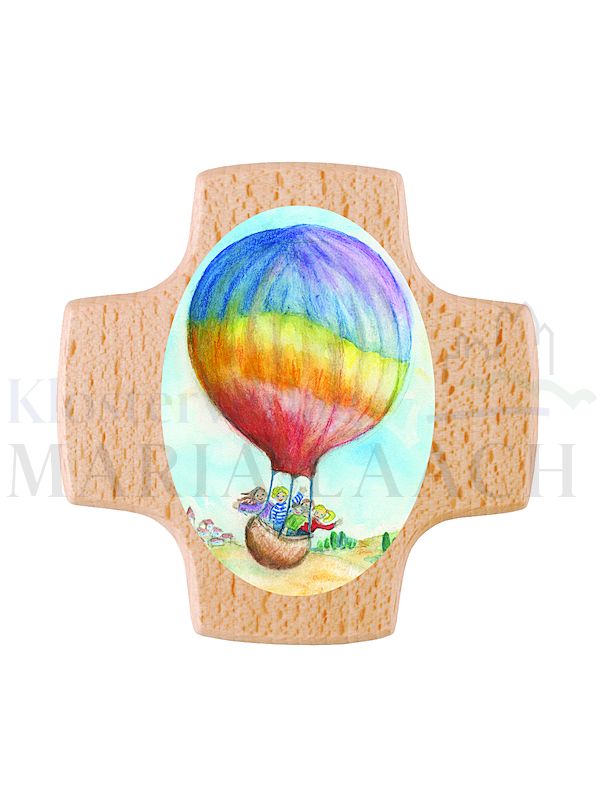Foto: Kreuz Unterwegs unterm Regenbogen, Buche, 8 x 8 cm