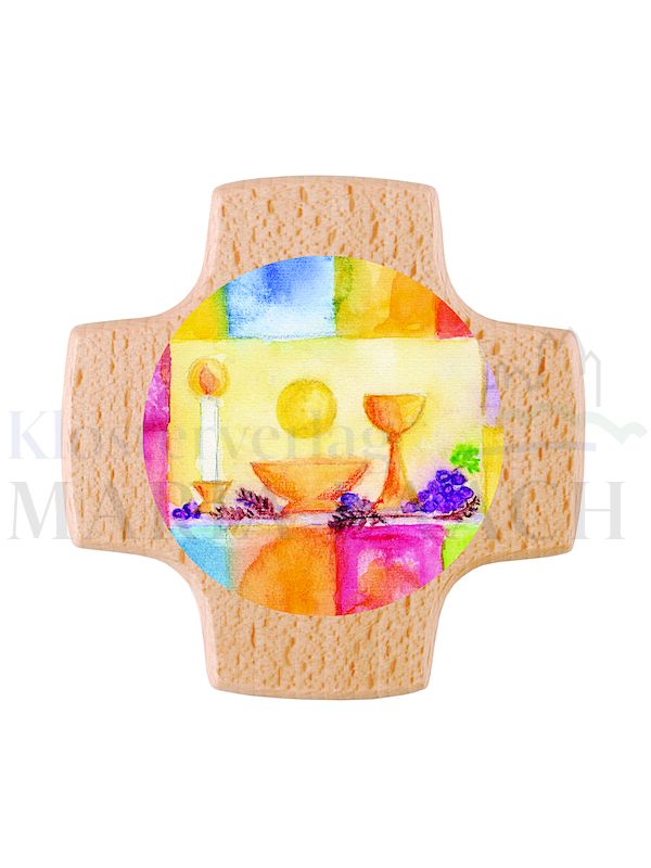 Foto: Kreuz Brot und Wein - Zeichen deiner Liebe, Buche, 8 x 8 cm