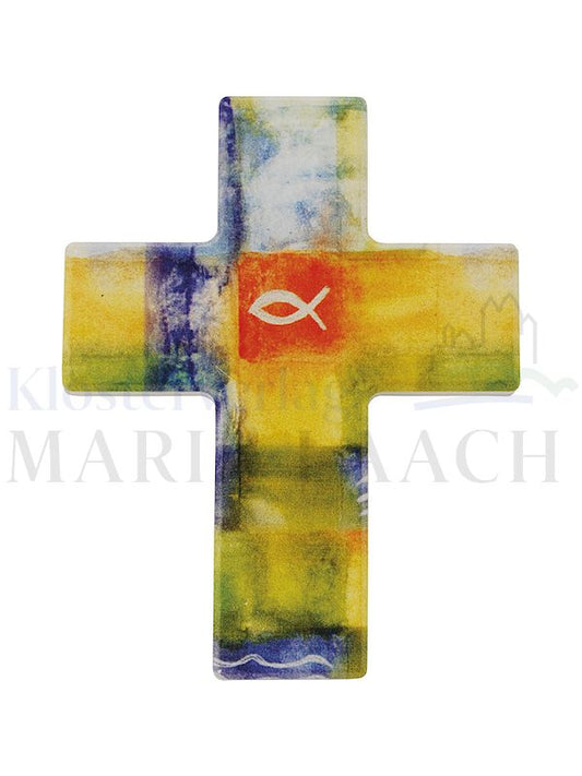 Foto: Kreuz Fisch / Wasser, Holz weiß, 9 x 7 cm