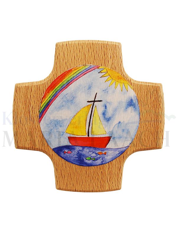 Foto: Kreuz Regenbogen / Schiff, Buche, 8 x 8 cm