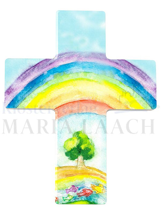 Foto: Kreuz Regenbogen, Buche weiß, 9 x 7 cm