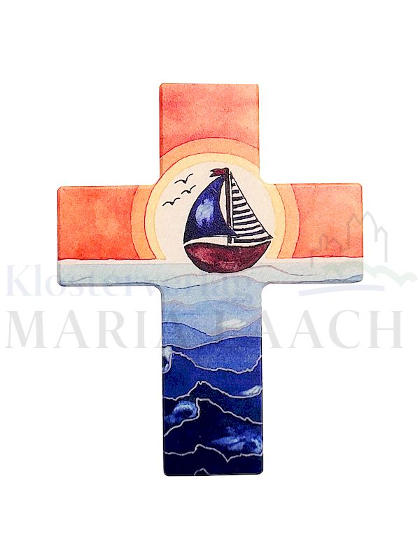 Foto: Kreuz Schiff, Buche weiß, 9 x 7 cm