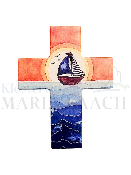 Foto: Kreuz Schiff, Buche weiß, 9 x 7 cm
