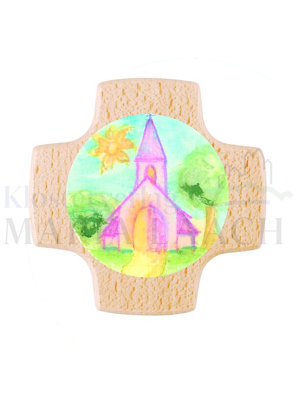 Foto: Kreuz Sonne / Kirche, Buche, 8 x 8 cm