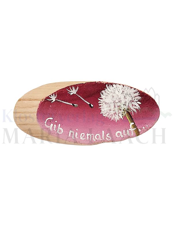 Foto: VE 5 Holz-Handschmeichler Pusteblume rosa-rot Gib niemals auf, ca. 2,5 x 6,5 cm