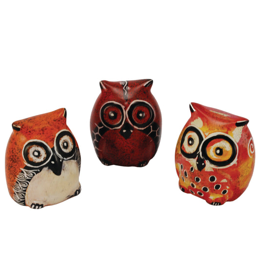 Eulen aus Speckstein rot - Orange-Gelb