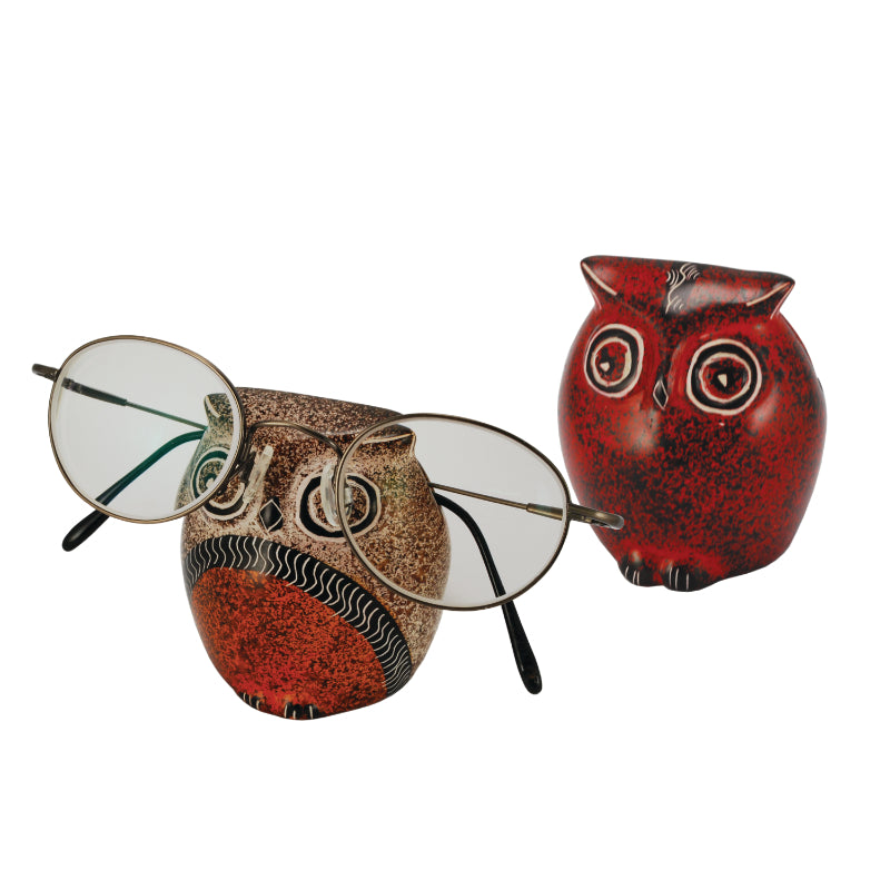 Eulen Brillenhalter aus Speckstein - Rot