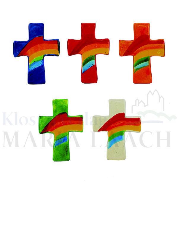Foto: VE 5 Handschmeichler Handkreuz mit Regenbogen, gemischt, 5,5 x 4,5 x 1,5 cm