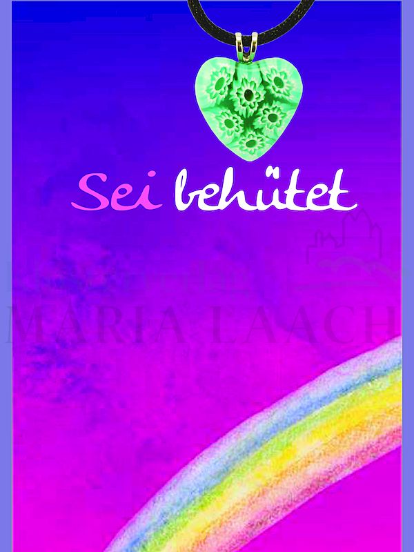 Foto: Halsanhänger Herz türkis, auf Minicard Sei behütet, 11,2 x 8 cm