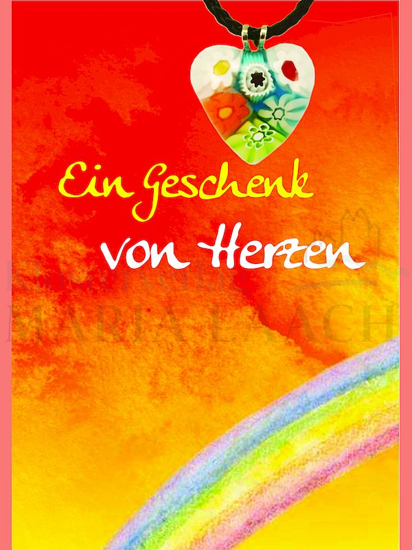 Foto: Halsanhänger Herz bunt, auf Minicard Ein Geschenk von Herzen, 11,2 x 8 cm