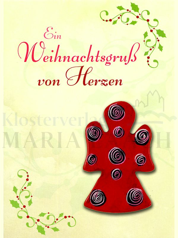 Foto: Engelfigur flach, Spirale dunkel, auf Minicard Ein Weihnachtsgruß von Herzen, 11,2 x 8 cm